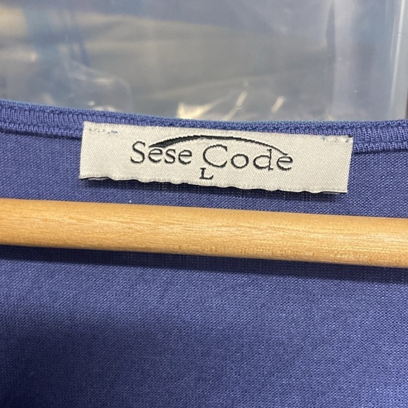 SeSe Code Women's Blue Scoop Neck Short Flutter Sleeve Tunic Top Size L Spring - Picture 8 of 8